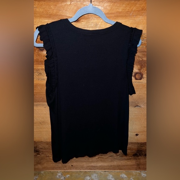 Women's Nine West Ribbed Ruffle
Sleeve Tank Top-Black - Picture 4 of 6